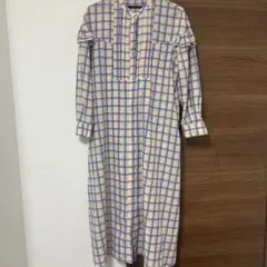 SHIPS フリル付きチェック柄シャツワンピース