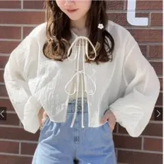 GRL 前後2Wayシフォンリボンカーディガン ブルー