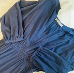 ユナイテッドアローズ　ギャザーロングワンピース　ネイビー　紺色