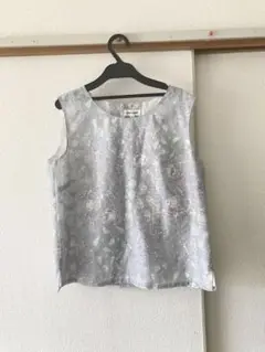 Clair avenir 刺繍 ノースリーブブラウス M ブルーグレー 日本製