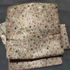 名古屋帯　花柄　金色　オレンジ色