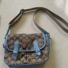 Coach ショルダーバッグ ブラウン/ライトブルー キャンバス/レザー