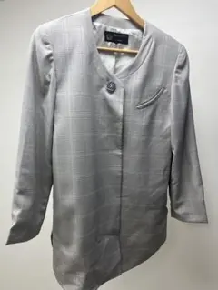 HARDY AMIES ノーカラージャケット グレー チェック柄