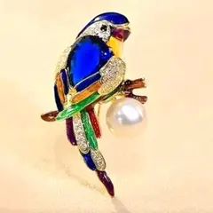 パールカラフル鳥のブローチ　ブルー　カジュアル　エレガント　個性的　可愛い　小鳥