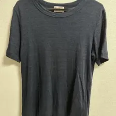 Mao made リネン100% 半袖Tシャツ ネイビー　透け感のサムネイル