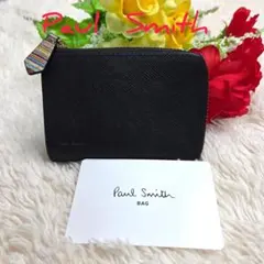 【美品】ポールスミス　コインケース　パスケース　エンボスレザー　ブラック