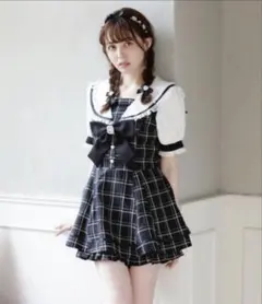 LIZLISA リズリサ 半袖セーラーカラーセットアップ ブラックチェック