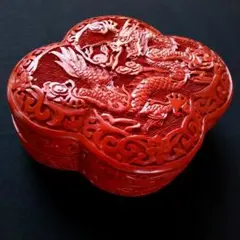 スペード　龍斎作　堆朱　花草文　御菓子器揃　時代二重箱　C　8871A スペード 龍斎作 堆朱 花草文 御菓子器揃 時代二重箱 C 8871A