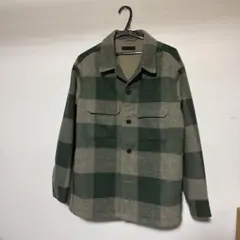 ウール100% 緑とグレー チェックジャケット L