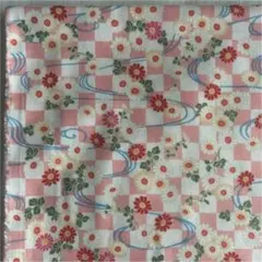 ★お値下げ実施中★ 和風生地 ピンク系格子柄に花模様 × 40cm no.660