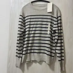 無印良品 UVカット ヘンプ クルーネックセーター ベージュボーダー Lのサムネイル