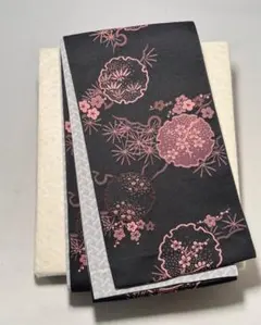 [極美品] 半幅帯　小袋帯　洗える　黒　雪輪　カジュアル　小紋　紬　無地　浴衣