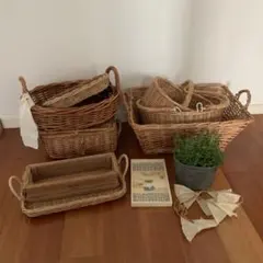 あけび蔓細工 4個セット小品角小物入 カラトリー 津軽の伝統工芸品
