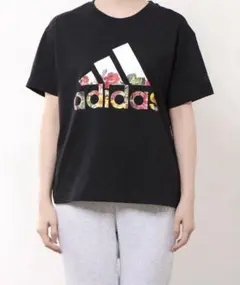 adidas フラワーグラフィック 半袖Tシャツ ブラック