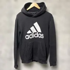 7AS3 【adidas】袖プリント スウェットパーカー 黒 古着used - メルカリ