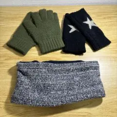 オリーブグリーン手袋と星模様アームカバーセット