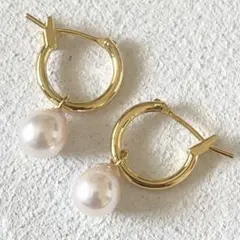 あこや真珠 フープピアス 6mm 本真珠 パール ゴールド 2WAY きれいめ