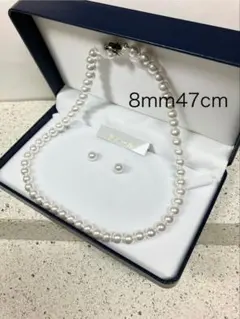 ♦️新品♦️本貝パールネックレスとピアス♦️天然貝真珠ホワイト8mm47㎝