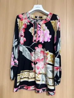 極美品✨レオナール 絹100% レオパード柄チュニック トリム グレー系