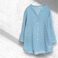 【美品】UNIQLO ユニクロ 花柄 長袖 Vネック 【L】ブラウス シャツ
