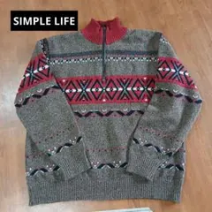 SIMPLE LIFEジップアップニットセーターノルディック柄未使用に近い
