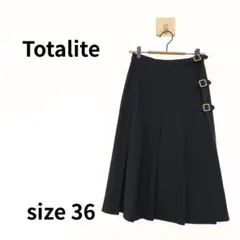 【訳アリ】Totalite プリーツ ラップスカート ネイビー 36　S-428