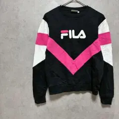 フィラ FILA ロゴスウェット 黒 ピンク XS キッズ　140相当のサムネイル