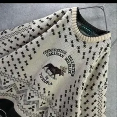 SP古着 カナダ製ニット 厚手 TUNDRA ヘラジカ 刺繍 アニマル