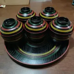 独楽塗　お盆　吸物椀　五客セット　未使用