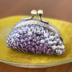 ビーズがま口　ハンドメイド　アンティーク(ゴールド)