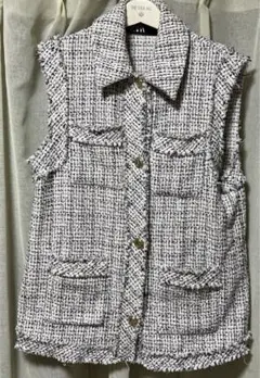 【ZARA】ツイード ノースリーブベスト ホワイト・ブラック