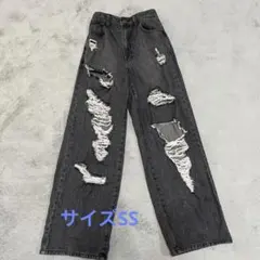 ダメージ加工 デニムパンツ ブラック　SSのサムネイル
