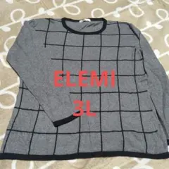 ELEMI チェック柄 クルーネックセーター 3L