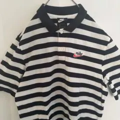 【人気デザイン】NIKE 半袖　ポロシャツ　太ボーダー　刺繍ロゴ　白　黒