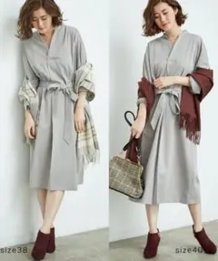 ROPE PICNIC スタンド衿 ドルマン ワンピース グレー 38サイズ