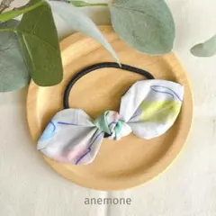 【大きめサイズ】リバティ・チューリップシャドー×ネイビー◇リボンヘアゴム