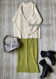 新品未使用　リエディ ニットナロースカート　イエローグリーンM