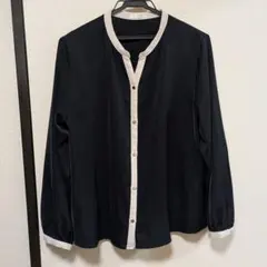 配色デザイン 長袖ブラウス ネイビー 紺色