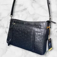 オーストリッチ エキゾチックレザー 黒 ショルダーバッグ 斜め掛け