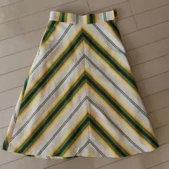 昭和古着　フレアスカート イエロー グリーン ストライプ