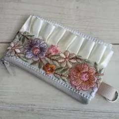 5/6【夏限定販売】65-6インド刺繍リボンのミニポーチ　10cmファスナー