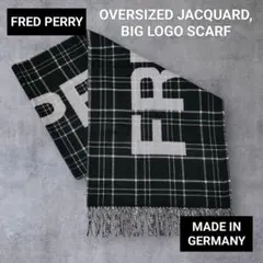 極美品 FRED PERRY フレッドペリー マフラー ドイツ製 黒 ビッグロゴ