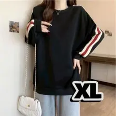 スウェット　トレーナー　レディース　トップス　薄手　大きめ　黒　ブラック　XL
