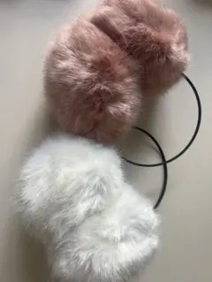 ファー耳あて ピンク+ホワイト