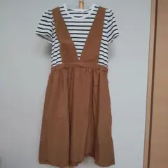 ストライプTシャツ付きオーバーオール