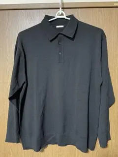 GU 長袖ニットポロシャツ ブラック XL