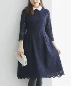 tocco closet 襟付きスカラップフラワーレースワンピース