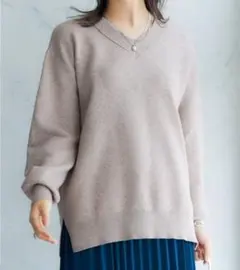 スウェットライクＶネックニット　モカ　ＬＬサイズ