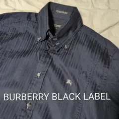 BURBERRY BLACK LABEL ネイビーストライプシャツ ホースロゴ