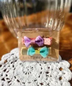 69 ハンドメイド リボンヘアクリップ 2個セット
